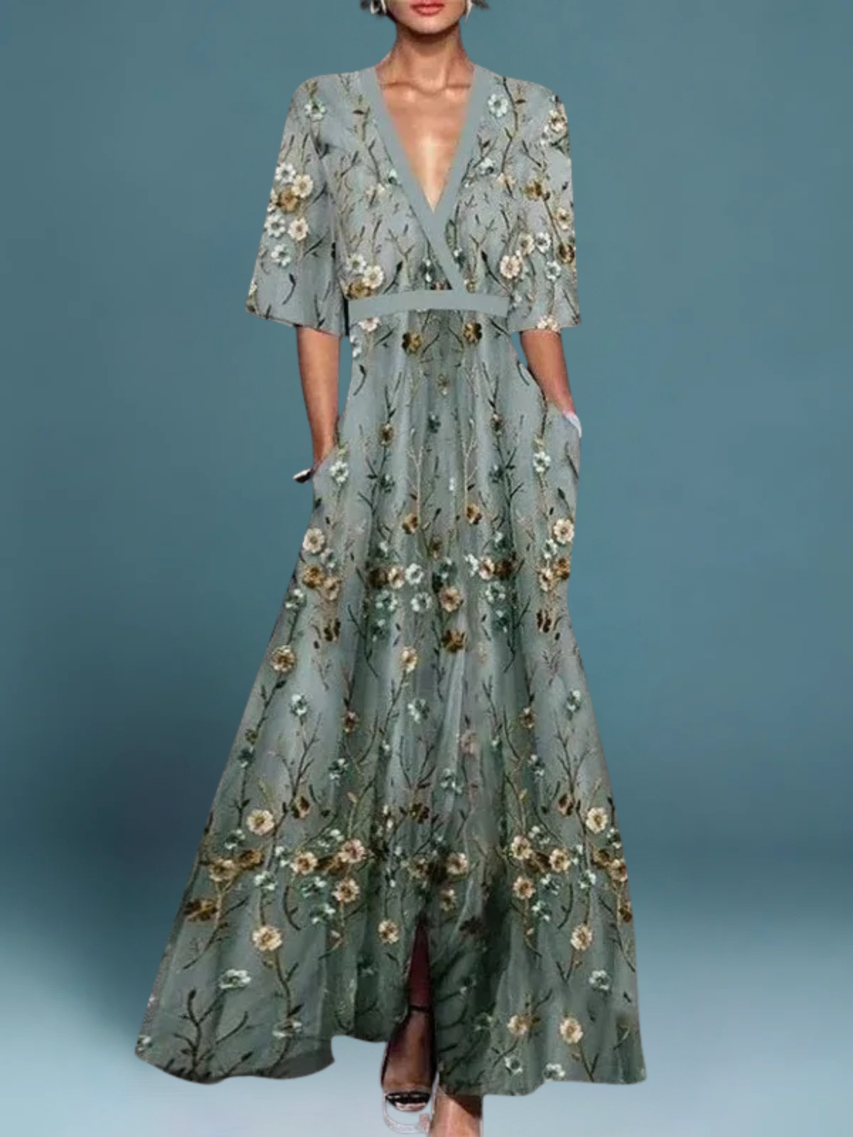 Olivia – Elegant lång klänning med blommigt tryck