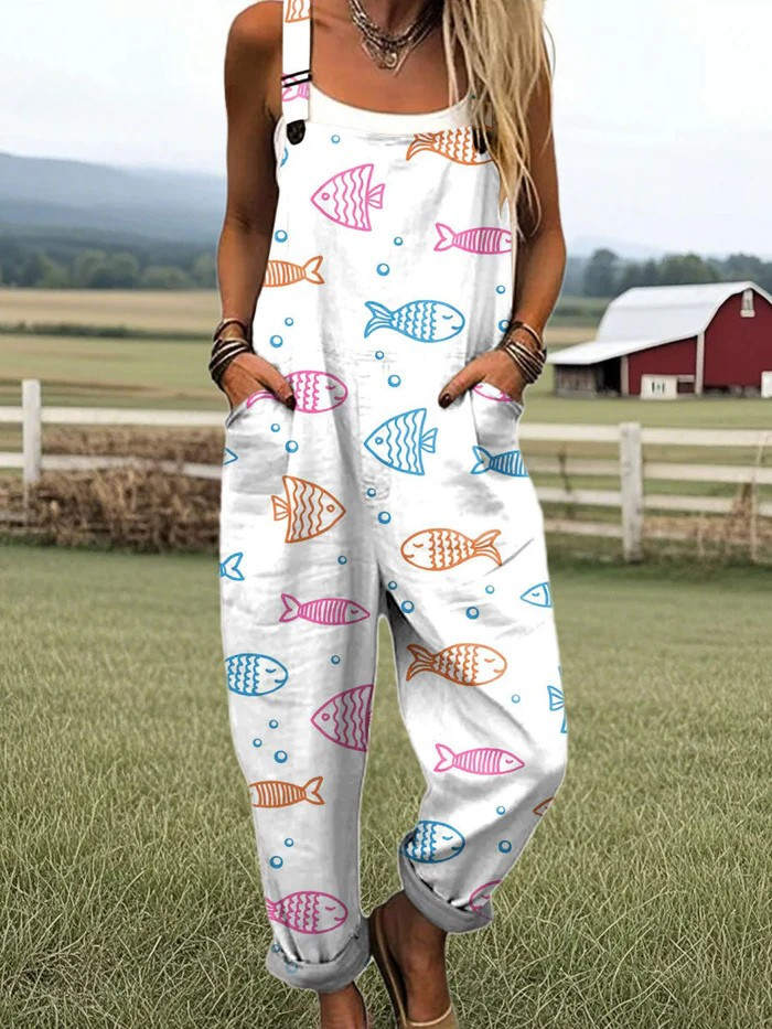 Vintage monokrom floral jumpsuit med vida ben – stil utan ansträngning och komfort hela dagen