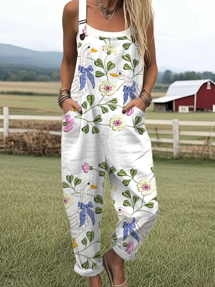 Monofloral vintage jumpsuit med vida ben – stil utan ansträngning och komfort hela dagen